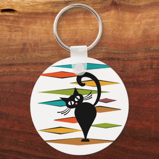 Zwart kattenontwerp uit de middeleeuwen sleutelhanger (Voorkant)