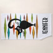 Zwart kattenontwerp uit de middeleeuwen strandlaken (Voorkant)