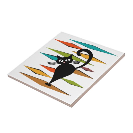 Zwart kattenontwerp uit de middeleeuwen tegeltje (Zijkant)