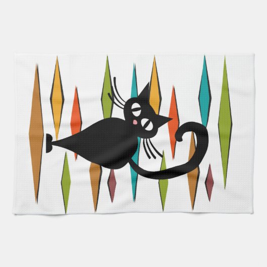 Zwart kattenontwerp uit de middeleeuwen theedoek (Horizontaal)