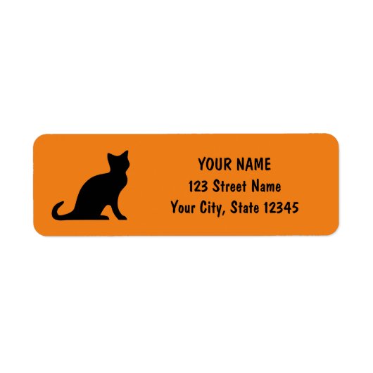 Zwart kattenoranje Halloween-retouradreslabels Etiket (Voorkant)