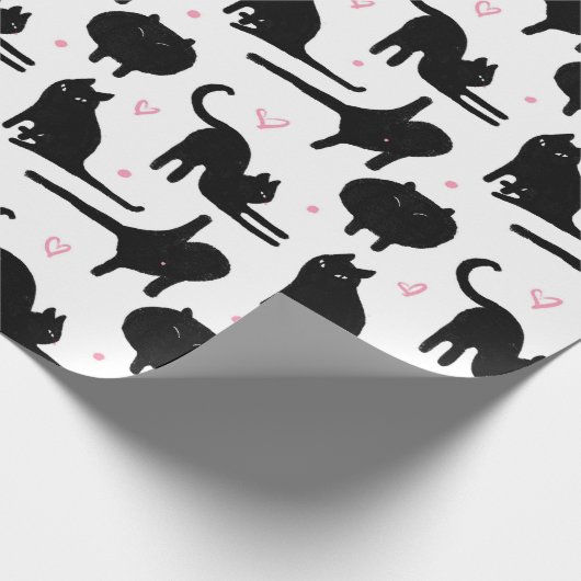 Zwart kattenpakpapier cadeaupapier (Hoek)