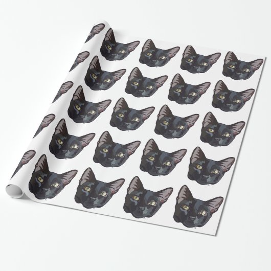 Zwart kattenpapier cadeaupapier (Uitgerold)