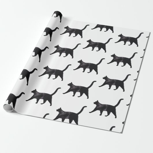 Zwart kattenpatroon cadeaupapier (Uitgerold)