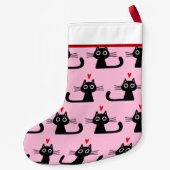 Zwart kattenpatroon met aangepaste tekst voor naam kleine kerstsok (Achterkant)