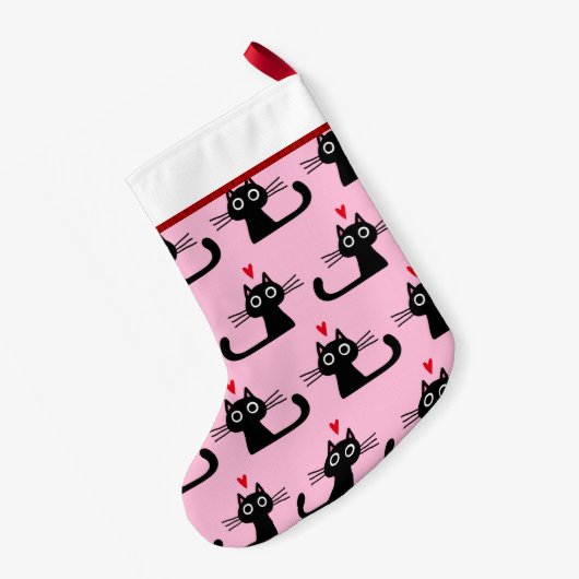 Zwart kattenpatroon met aangepaste tekst voor naam kleine kerstsok (Achterkant (Hangend))