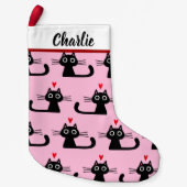 Zwart kattenpatroon met aangepaste tekst voor naam kleine kerstsok (Voorkant)