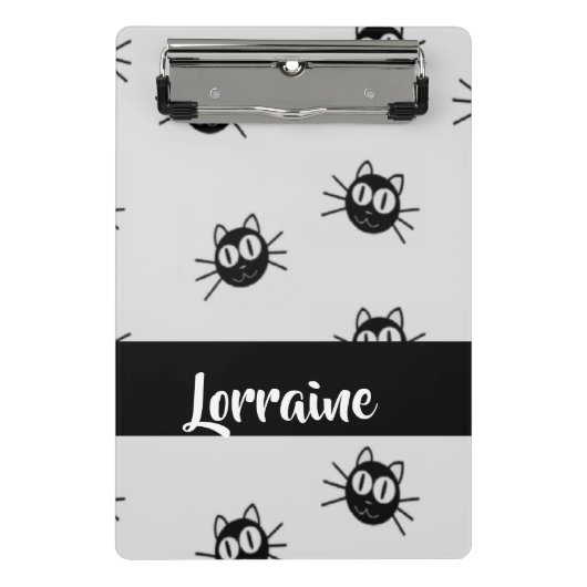 Zwart kattenpatroon mini klembord (Voorkant)