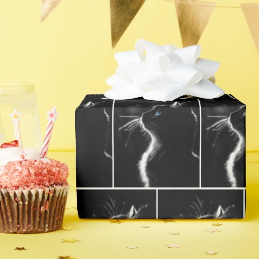 Zwart kattenportret met blauw oog cadeaupapier (Verjaardagsfeest)