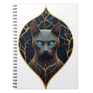 Zwart kattenportret met gouden geometrische diaman notitieboek