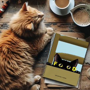 Zwart kattenvoer Grappige hongerige kat humor Notitieboek
