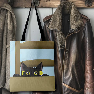 Zwart kattenvoer Grappige hongerige kat Humor Tote Bag