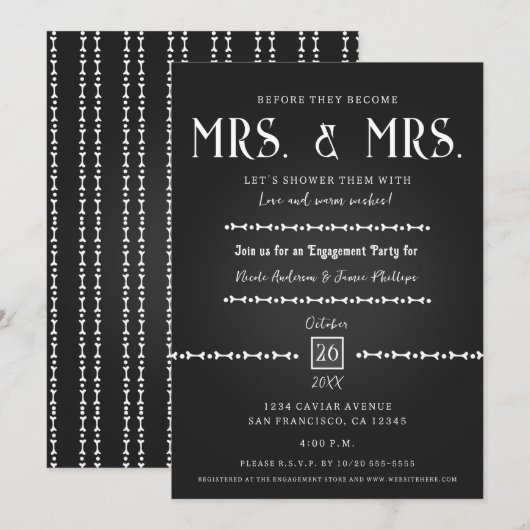 Zwart kaviaar Elegant Gotisch Verlovingsfeest Kaart (Voorkant / Achterkant)