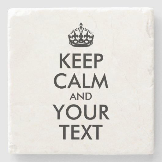 Zwart Keep Calm en Jouw tekst Stenen Onderzetter (Voorkant)
