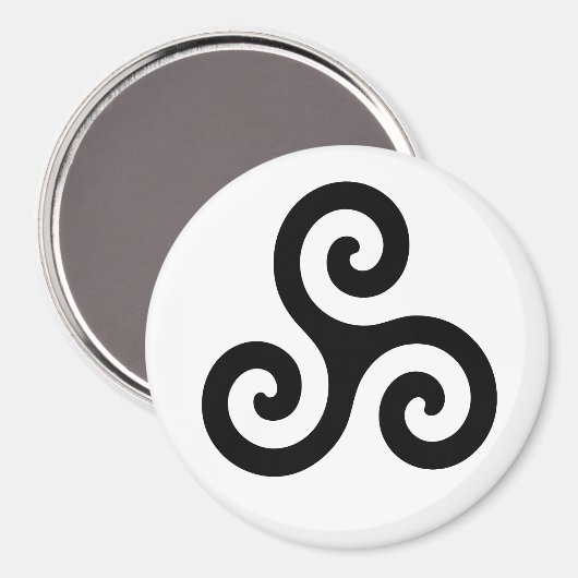 Zwart Keltisch Triple Spiraal Triskele op Wit Magneet (Voorkant / Achterkant)