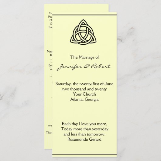 Zwart Keltische knoop bruiloft programma Programmakaart (Voorkant / Achterkant)