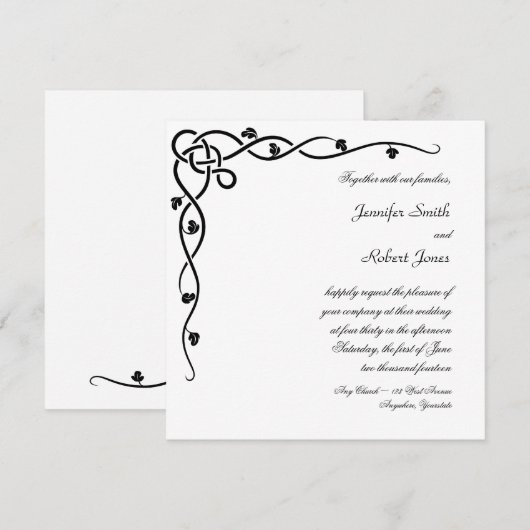 Zwart Keltische Knoop Hoek Vine Bruiloft Uitnodigi Kaart (Voorkant / Achterkant)