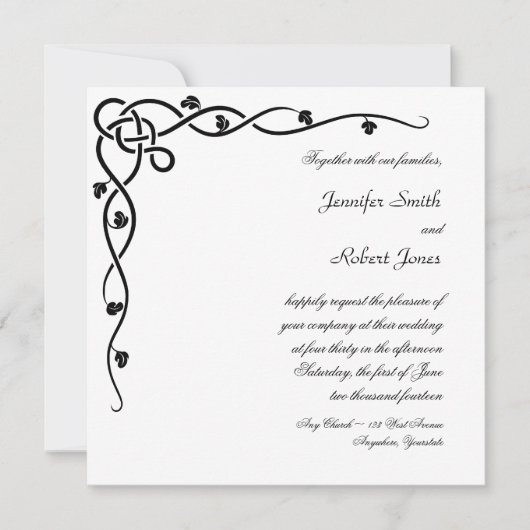 Zwart Keltische Knoop Hoek Vine Bruiloft Uitnodigi Kaart (Voorkant)