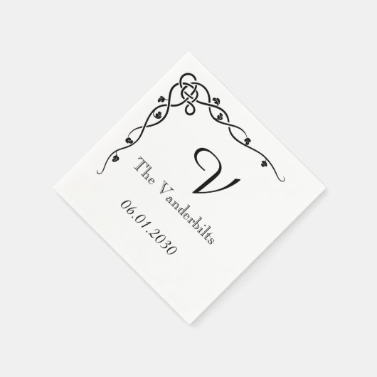 Zwart Keltische Knoop Hoek Vine Monogram Bruiloft Servet (Hoek)