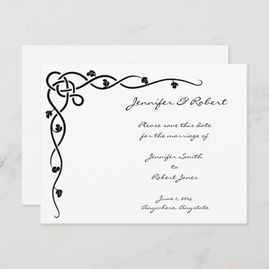 Zwart Keltische Knoop Hoek Vine Save the Date (Voorkant / Achterkant)