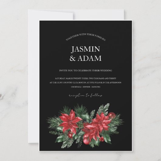 Zwart Kerst Rood Groen Winter Feestelijke bruiloft Kaart (Voorkant)