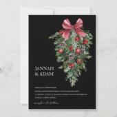 Zwart Kerst Rood Groen Winter Feestelijke bruiloft Kaart (Voorkant)