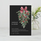 Zwart Kerst Rood Groen Winter Feestelijke bruiloft Kaart (Staand voorkant)