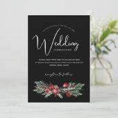 Zwart Kerst Rood Groen Winter Feestelijke bruiloft Kaart (Staand voorkant)