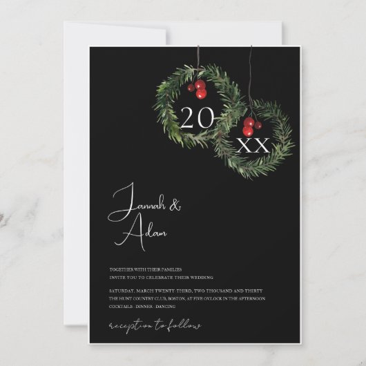 Zwart Kerst Rood Groen Winter Feestelijke bruiloft Kaart (Voorkant)