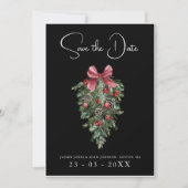 Zwart Kerst Rood Groen Winter Feestelijke bruiloft Save The Date (Voorkant)