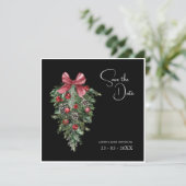 Zwart Kerst Rood Groen Winter Feestelijke bruiloft Save The Date (Staand voorkant)