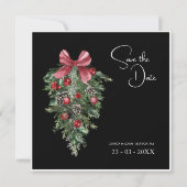 Zwart Kerst Rood Groen Winter Feestelijke bruiloft Save The Date (Voorkant)