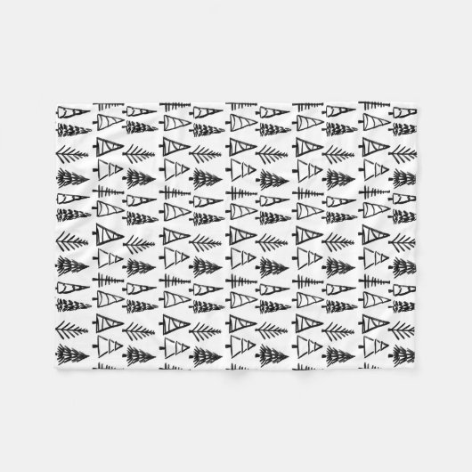 Zwart | Kerstbomen Pattern Girly Chic Fleece Deken (Voorkant (Horizontaal))
