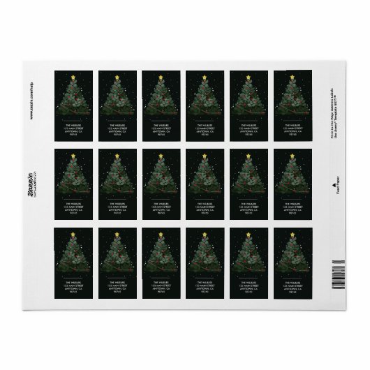 Zwart kerstboomadres etiket (Full Sheet)