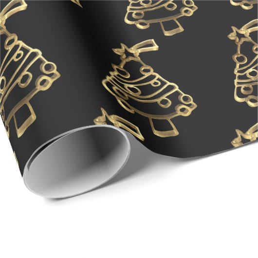 Zwart kerstboompatroon met gouden kerstmis Voeg te Cadeaupapier (Rol Hoek)