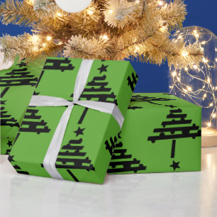 Zwart kerstboompatroongroen cadeaupapier