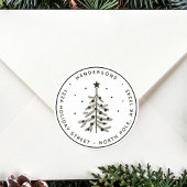 Zwart kerstboomruitadres ronde sticker