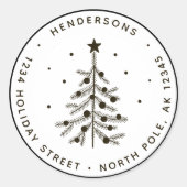 Zwart kerstboomruitadres ronde sticker (Voorkant)