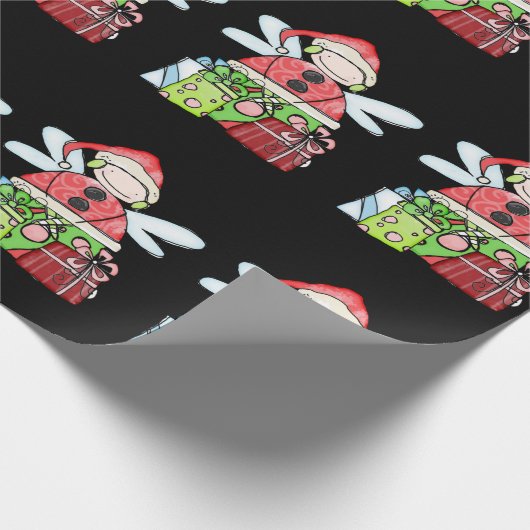 Zwart kerstinkernen kerstpapier cadeaupapier (Hoek)