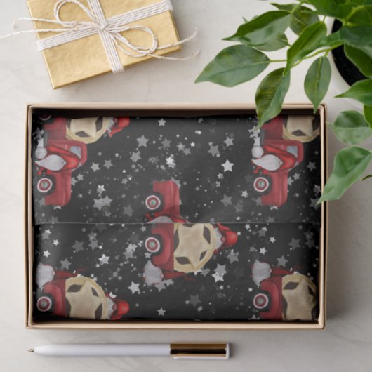 Zwart kerstkoepel met rode vrachtwagen tissuepapier (Geschenk)