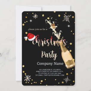 Zwart, Kerstmannenhoed,Champagne Kerstbedrijf Kaart