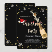 Zwart, Kerstmannenhoed, Champagnetijd Kerstbedrijf Kaart (Voorkant / Achterkant)