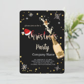 Zwart, Kerstmannenhoed, Champagnetijd Kerstbedrijf Kaart (Staand voorkant)