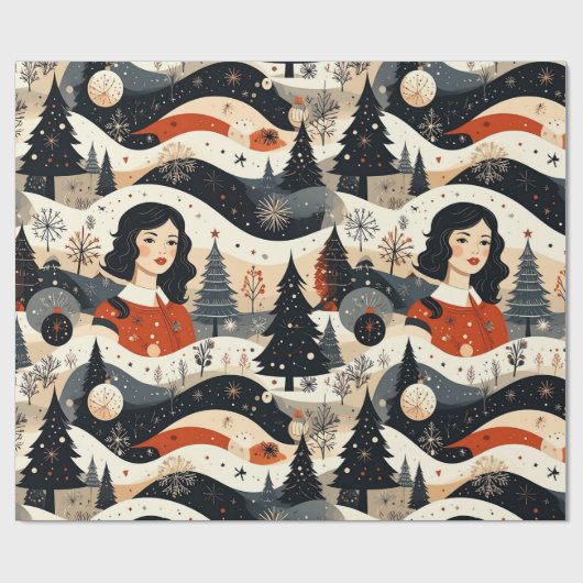 Zwart Kerstmis Cadeaupapier (Vlak)