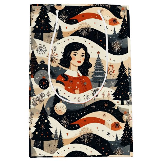 Zwart Kerstmis Medium Cadeauzakje (Voorkant)