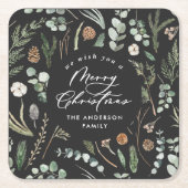 Zwart Kerstmis minimale elegante botanische Kartonnen Onderzetters (Voorkant)