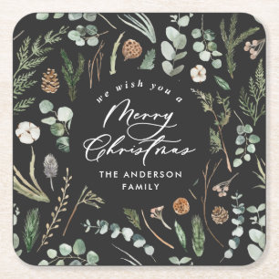 Zwart Kerstmis minimale elegante botanische Kartonnen Onderzetters