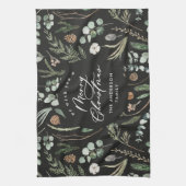 zwart Kerstmis minimale elegante botanische Theedoek (Verticaal)