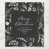Zwart Kerstmis minimale elegante botanische Wijn Etiket (Enkel label)