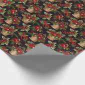 Zwart Kerstmis Modern Botanisch Patroon Cadeaupapier (Hoek)